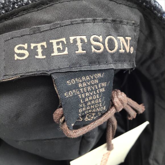 Stetson L/XL Black Gray Tweed Driving Ivy Flat Cap NWT Snap Front Retro Inspired - Picture 8 of 9